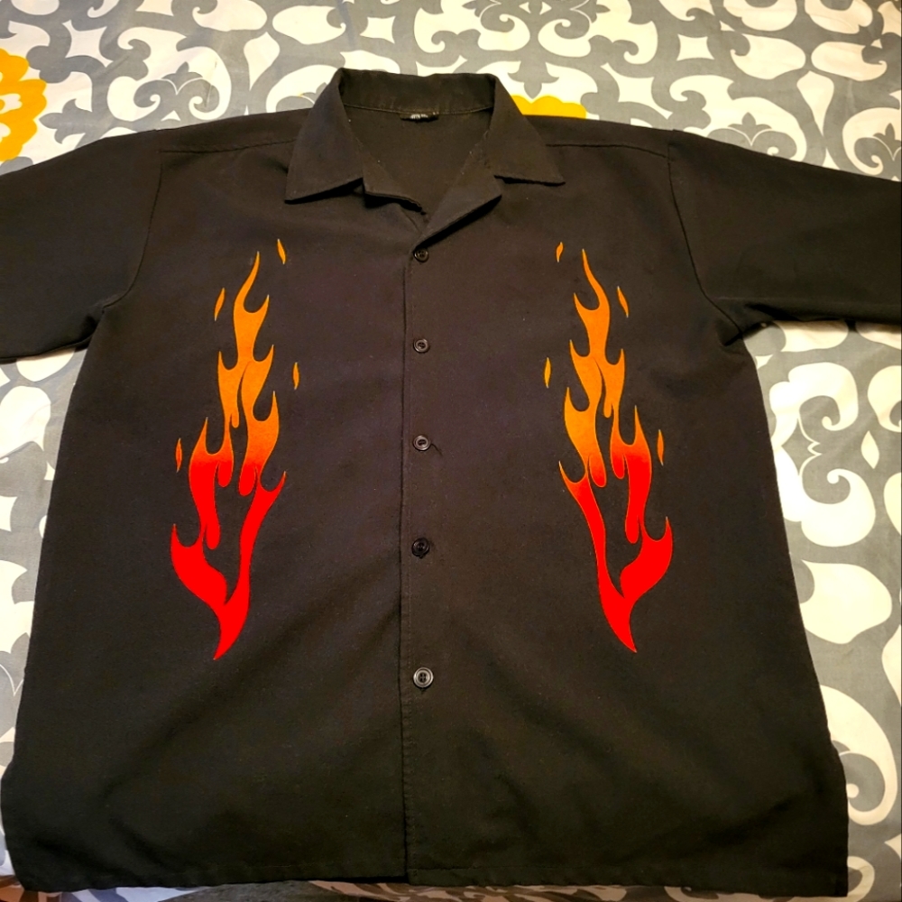 After Hours By WD Sportswear Polyester Flame Black Bowling Shirt Size Large USA